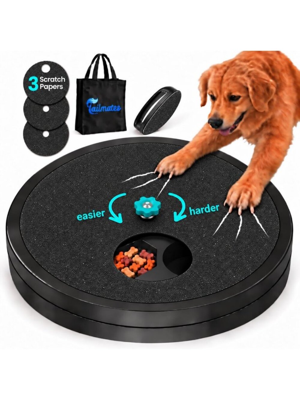 Dog Nail Scratch Board & Treats for Large Dogs – Adjustable Filing Disk & 3